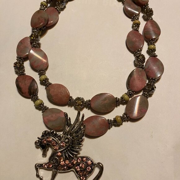 Western Necklace - Chunky Pink w/rhinestone Pegasus horse pendant w/wings. Wow - Picture 9 of 9